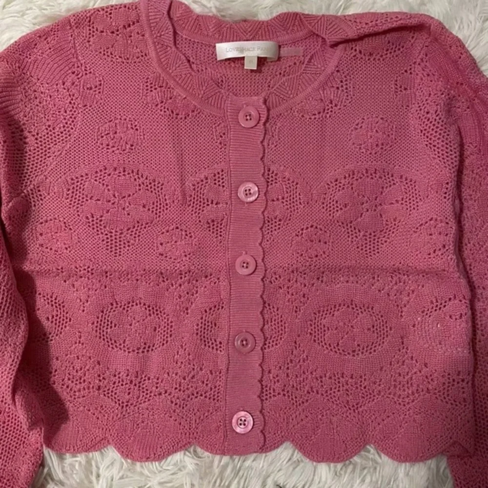 LOVESHACKFANCY Muriel Crop Cardigan STRAWBERRY BUBBLEGUM